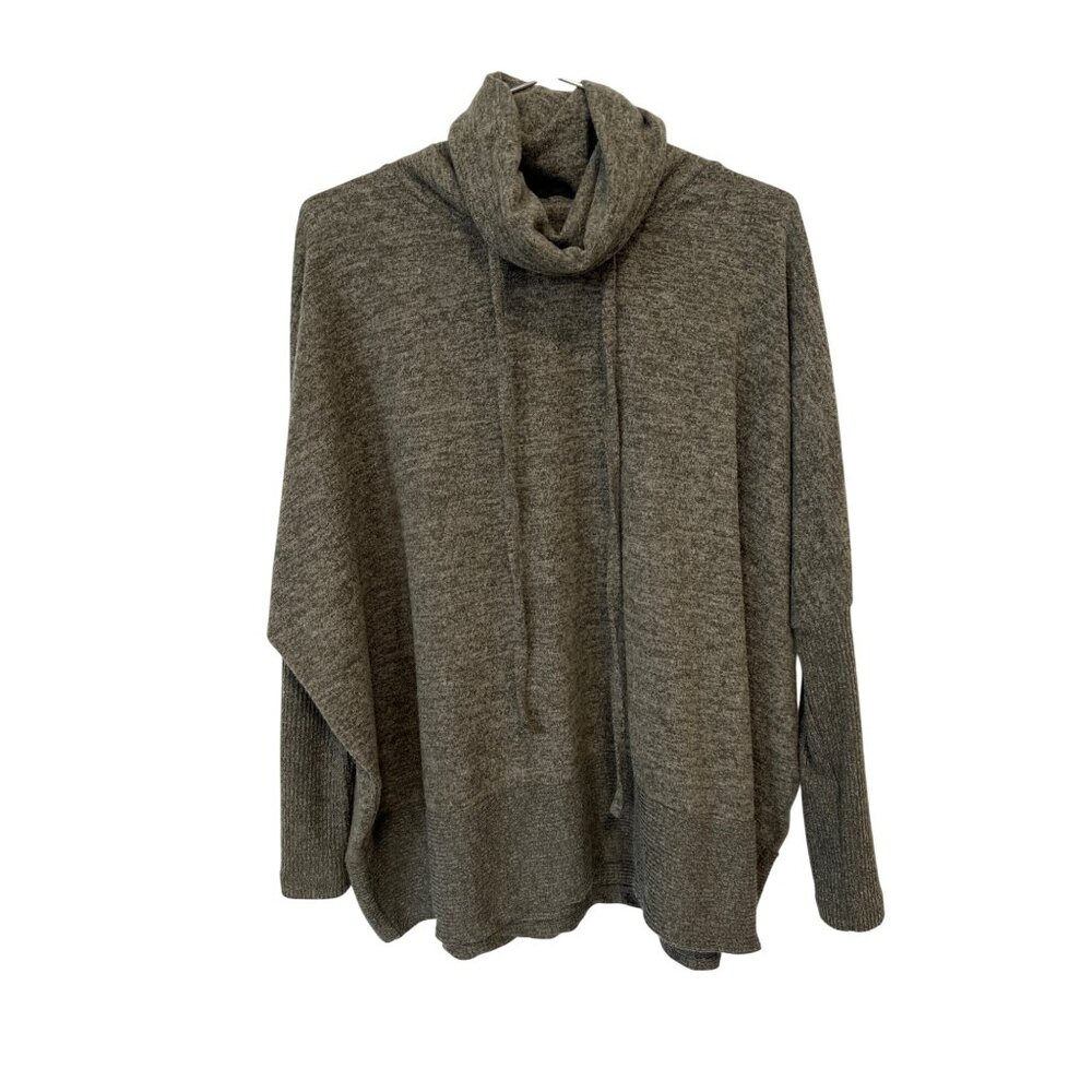 Zenana Cowl Neck Pullover Sweater Size Small Long Sleeve Drawstring Comfort Knit